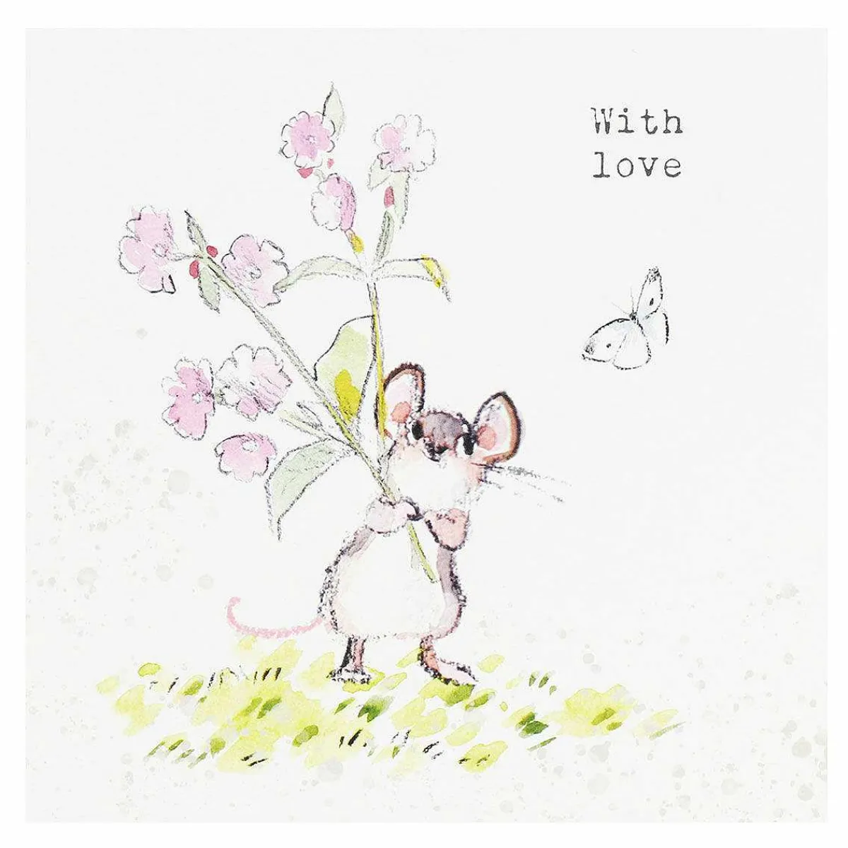 Mouse With Flowers 'With Love' Pack Of 5 Notecards>Paper Shed Designs Online