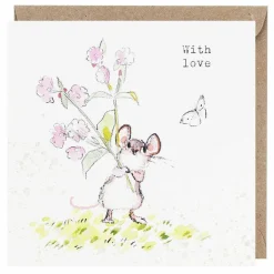 Mouse With Flowers 'With Love' Pack Of 5 Notecards>Paper Shed Designs Online