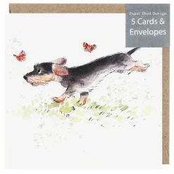 Running Dog With Butterflies Pack Of 5 Notecards><noscript><img width=
