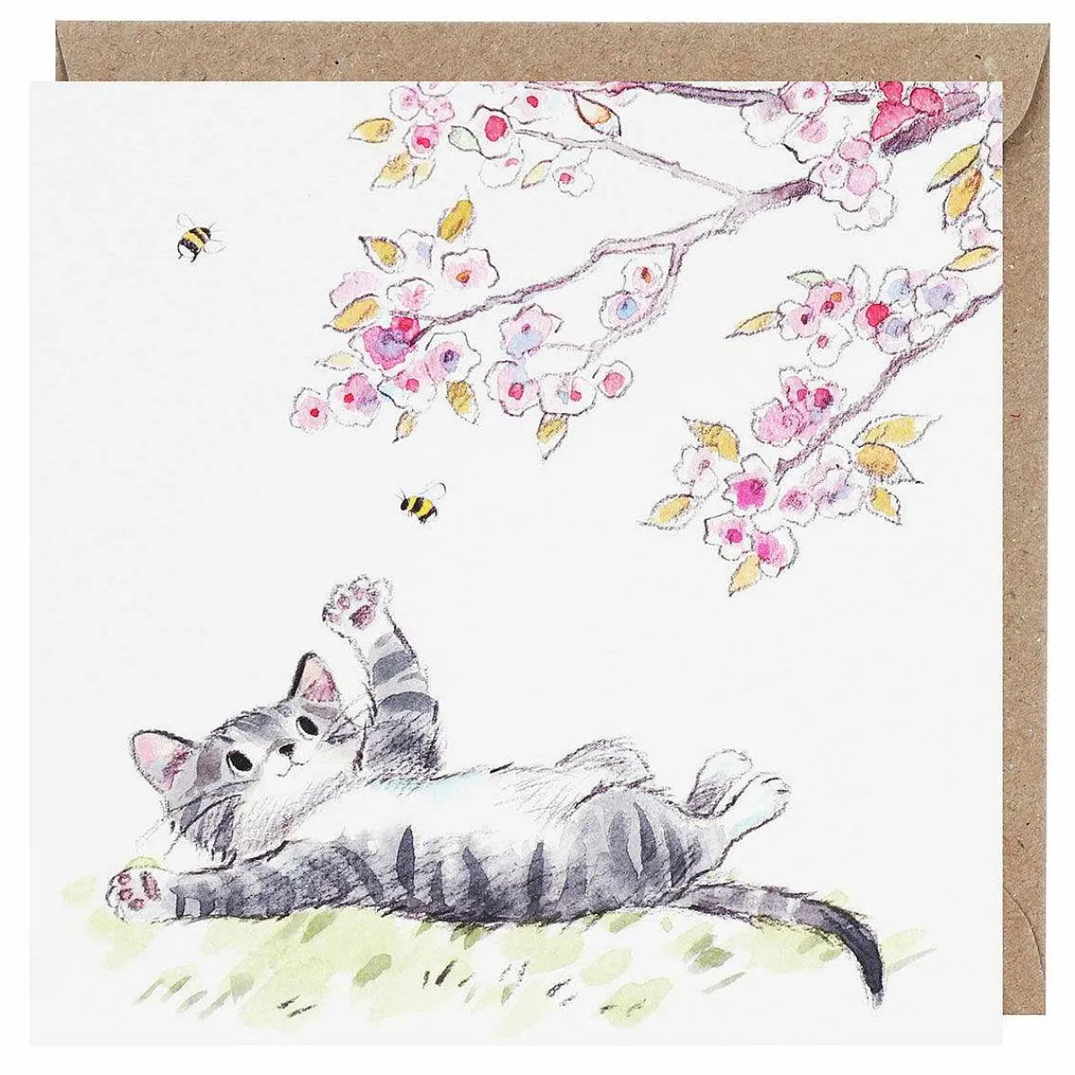Tabby Cat With Cherry Blossom Pack Of 5 Notecards>Paper Shed Designs Outlet