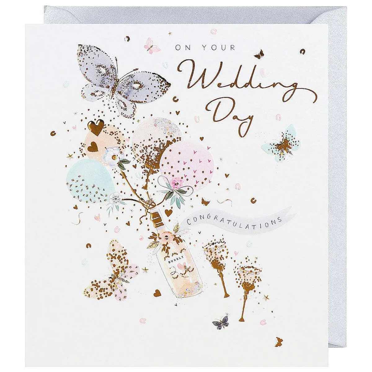 Violet 'Balloon Bubbly' Wedding Day Card>Paperlink Hot