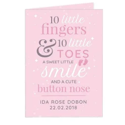 Personalised '10 Little Fingers' Pink Baby Card>Temptation Gifts New