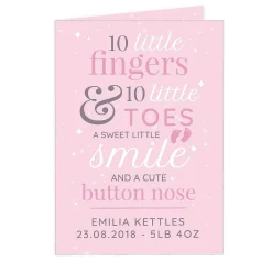 Personalised '10 Little Fingers' Pink Baby Card>Temptation Gifts New