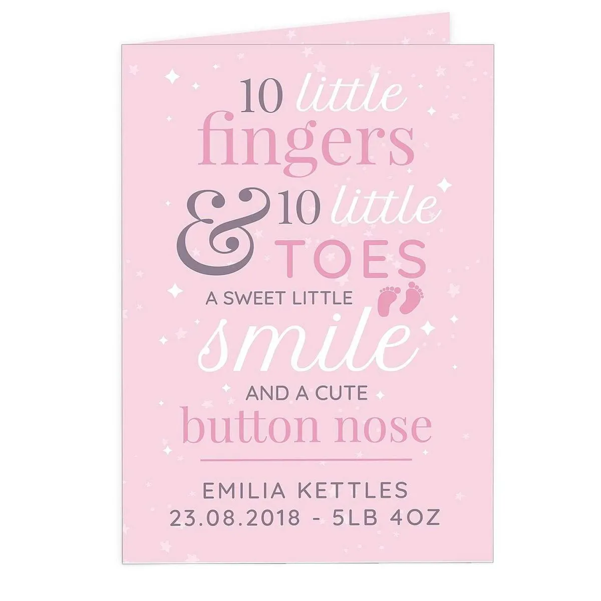 Personalised '10 Little Fingers' Pink Baby Card>Temptation Gifts New