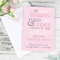 Personalised '10 Little Fingers' Pink Baby Card><noscript><img width=