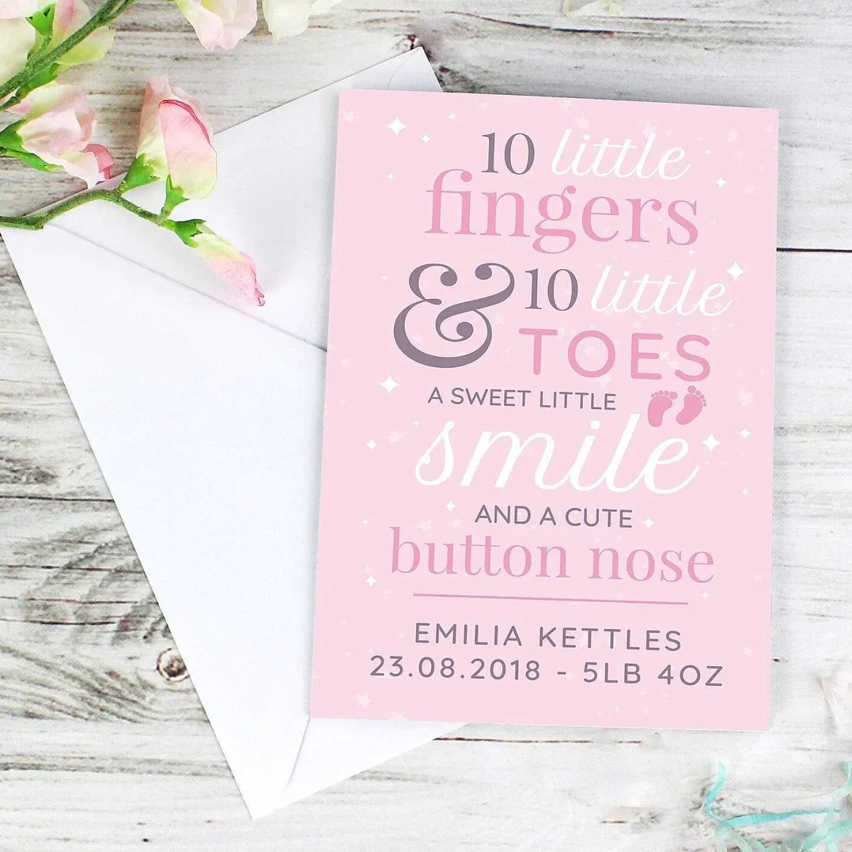 Personalised '10 Little Fingers' Pink Baby Card>Temptation Gifts New