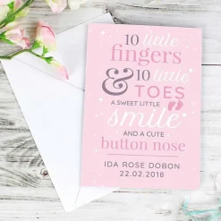 Personalised '10 Little Fingers' Pink Baby Card><noscript><img width=