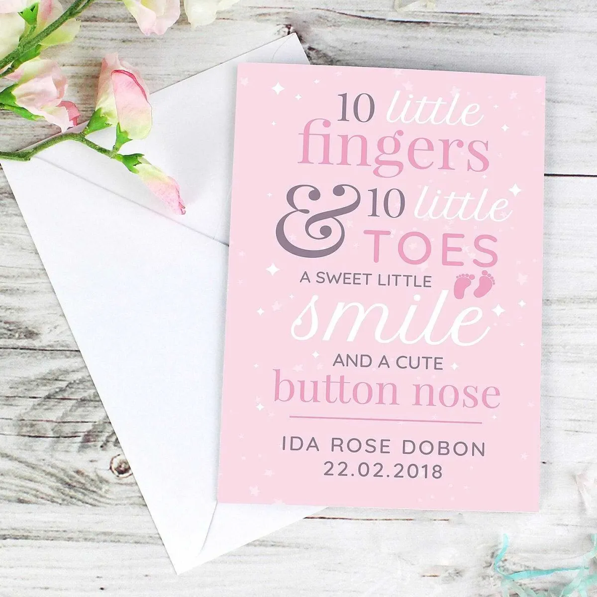 Personalised '10 Little Fingers' Pink Baby Card>Temptation Gifts New