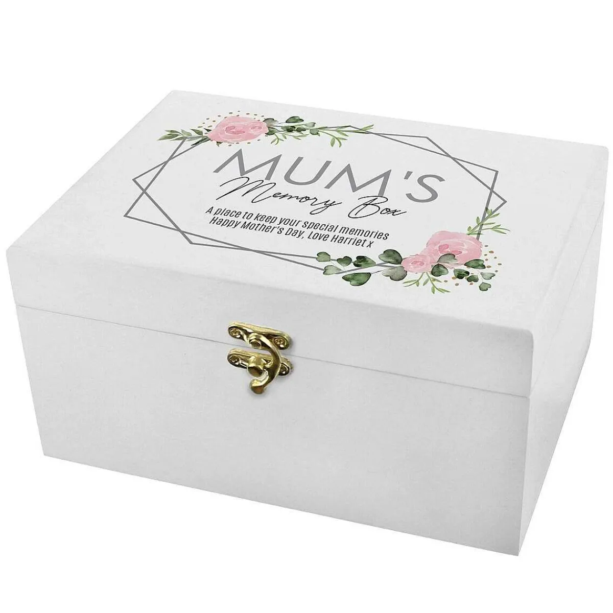 Personalised Abstract Rose White Wooden Keepsake Box>Temptation Gifts Store