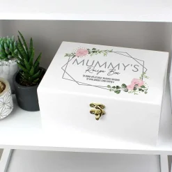 Personalised Abstract Rose White Wooden Keepsake Box>Temptation Gifts Store