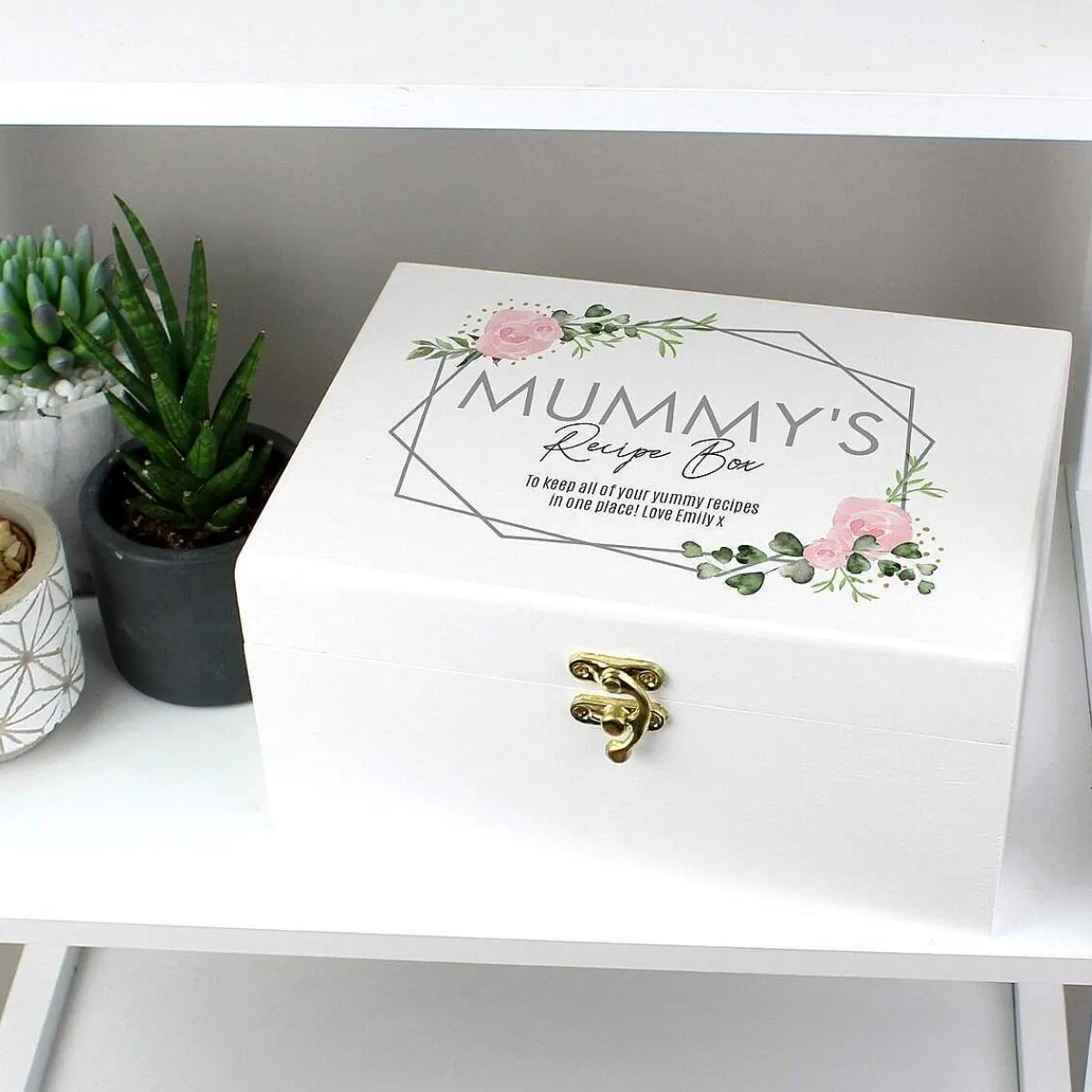 Personalised Abstract Rose White Wooden Keepsake Box>Temptation Gifts Store