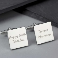 Personalised Any Message 2 Lines Square Cufflinks><noscript><img width=