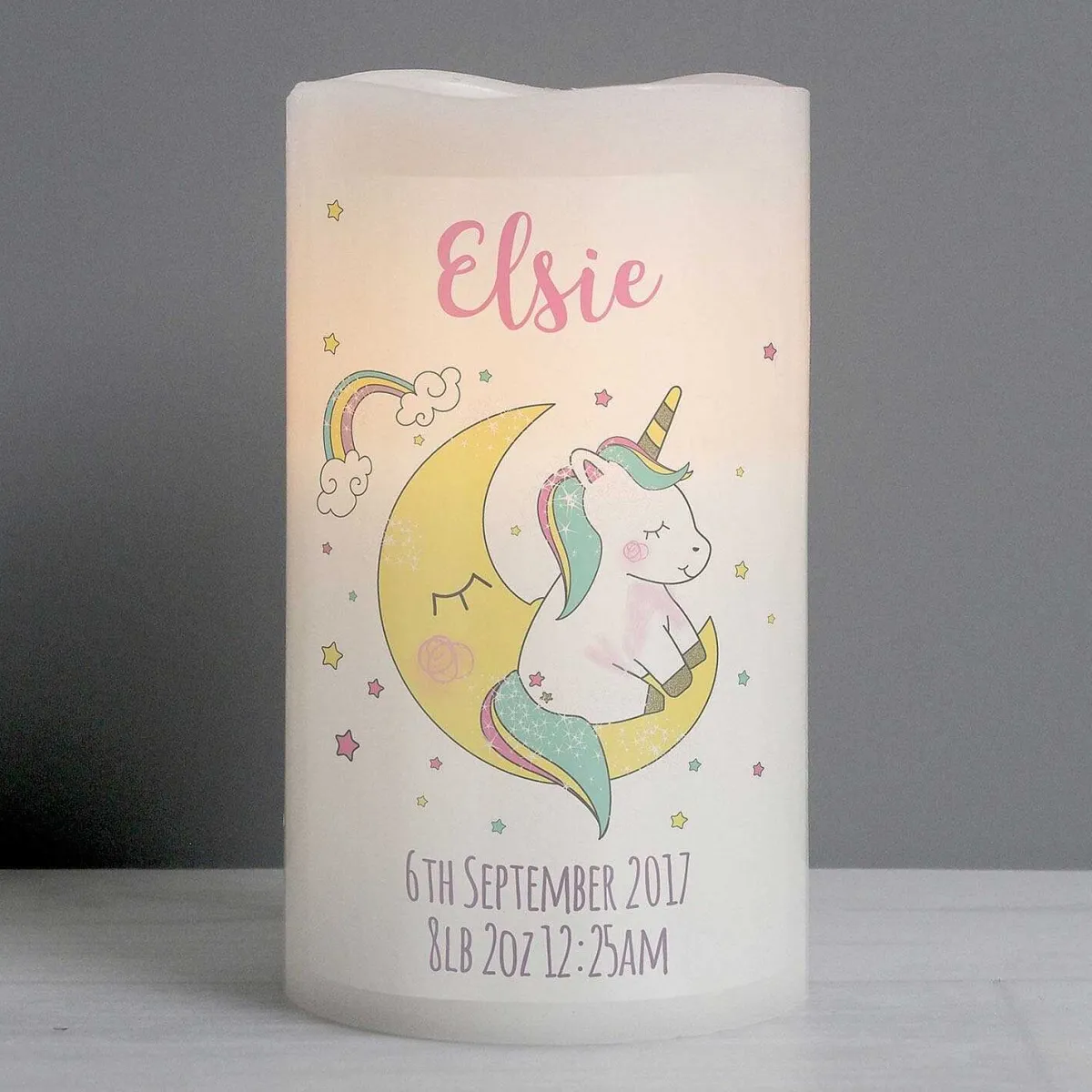 Personalised Baby Unicorn Led Candle>Temptation Gifts Fashion