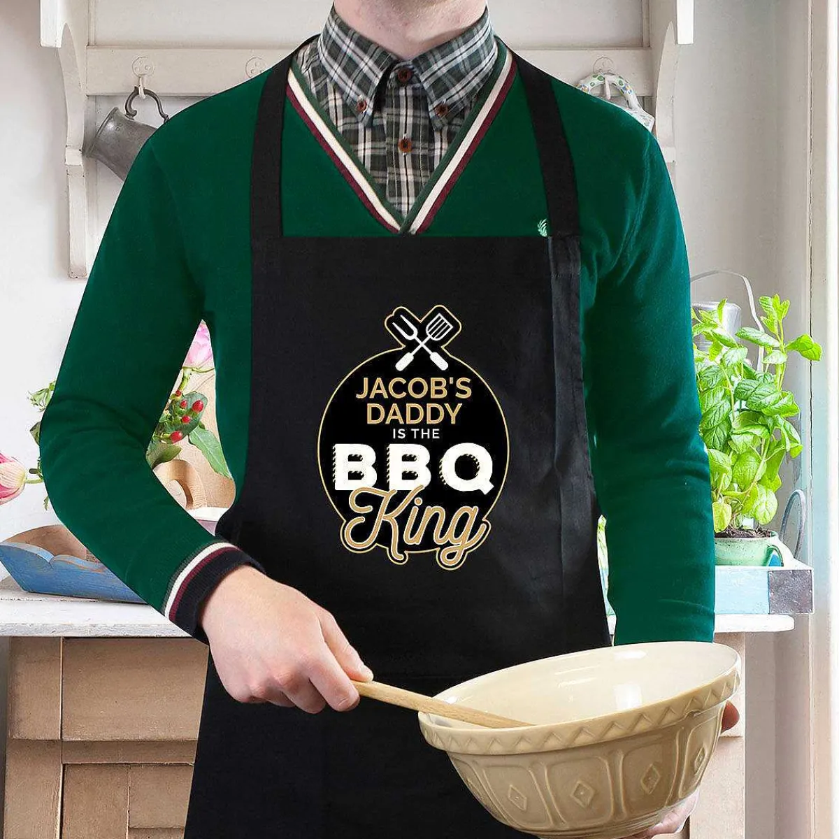 Personalised Bbq King Black Apron>Temptation Gifts Best