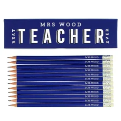 Personalised Best Teacher Ever Box And 12 Blue Hb Pencils>Temptation Gifts Cheap