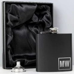 Personalised Boxed Black Initials Hip Flask>Temptation Gifts Hot