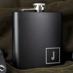 Personalised Boxed Black Initials Hip Flask><noscript><img width=