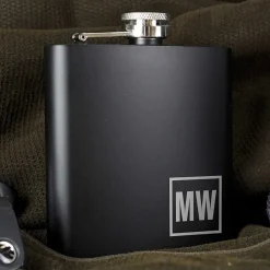 Personalised Boxed Black Initials Hip Flask><noscript><img width=