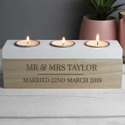 Personalised Classic Triple Tea Light Box>Temptation Gifts Fashion