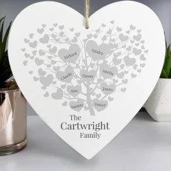 Personalised 'Family Tree' Large Wooden Heart Hanging Decoration>Temptation Gifts Discount