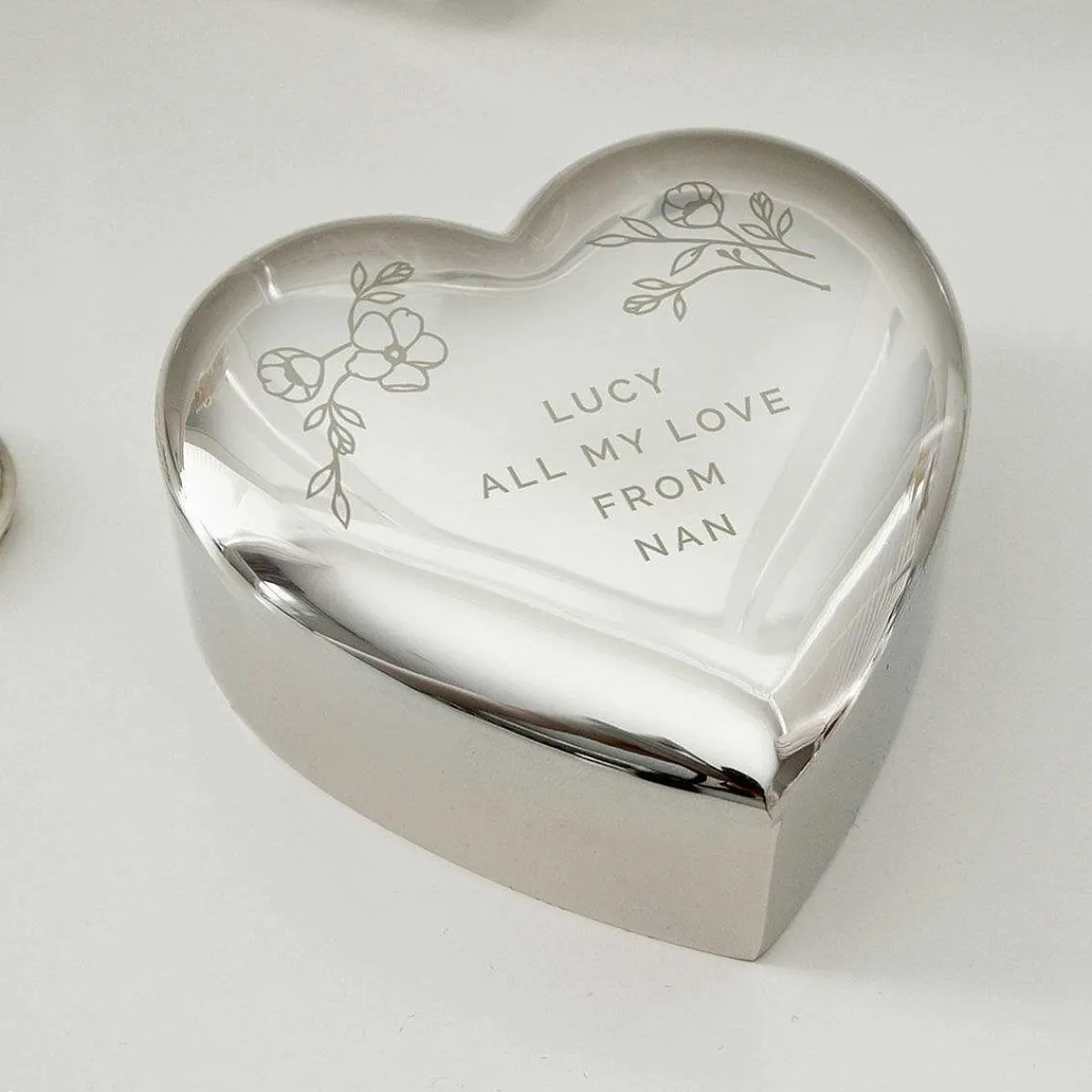 Personalised Floral Free Text Heart Trinket Box>Temptation Gifts Flash Sale