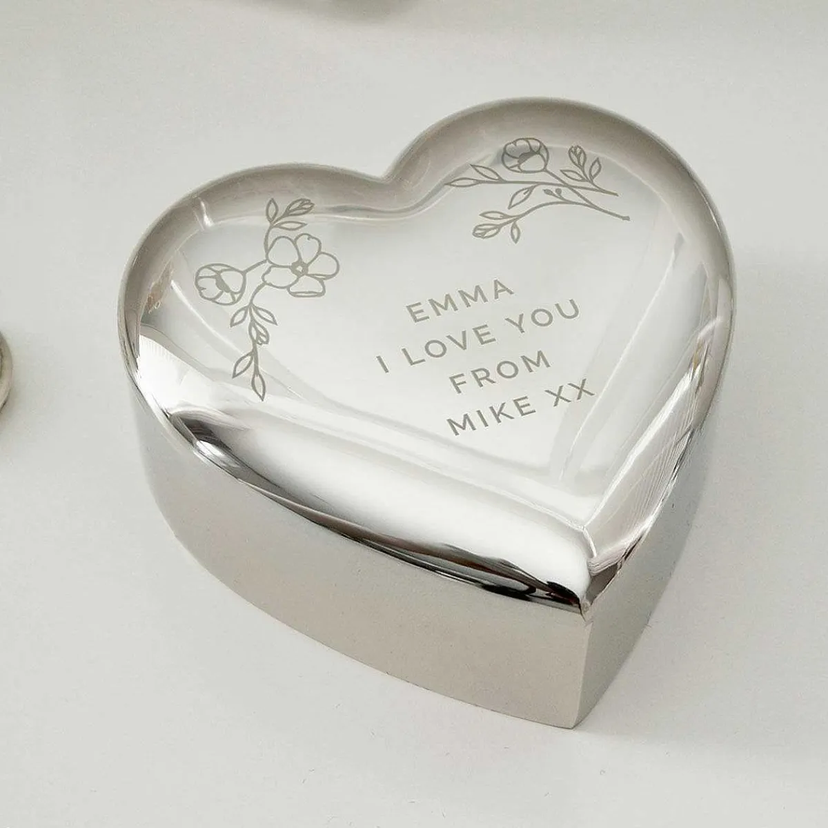 Personalised Floral Free Text Heart Trinket Box>Temptation Gifts Flash Sale
