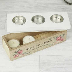Personalised Floral Watercolour Triple Tealight Holder>Temptation Gifts Best