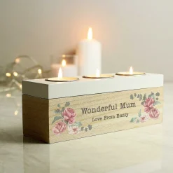 Personalised Floral Watercolour Triple Tealight Holder><noscript><img width=