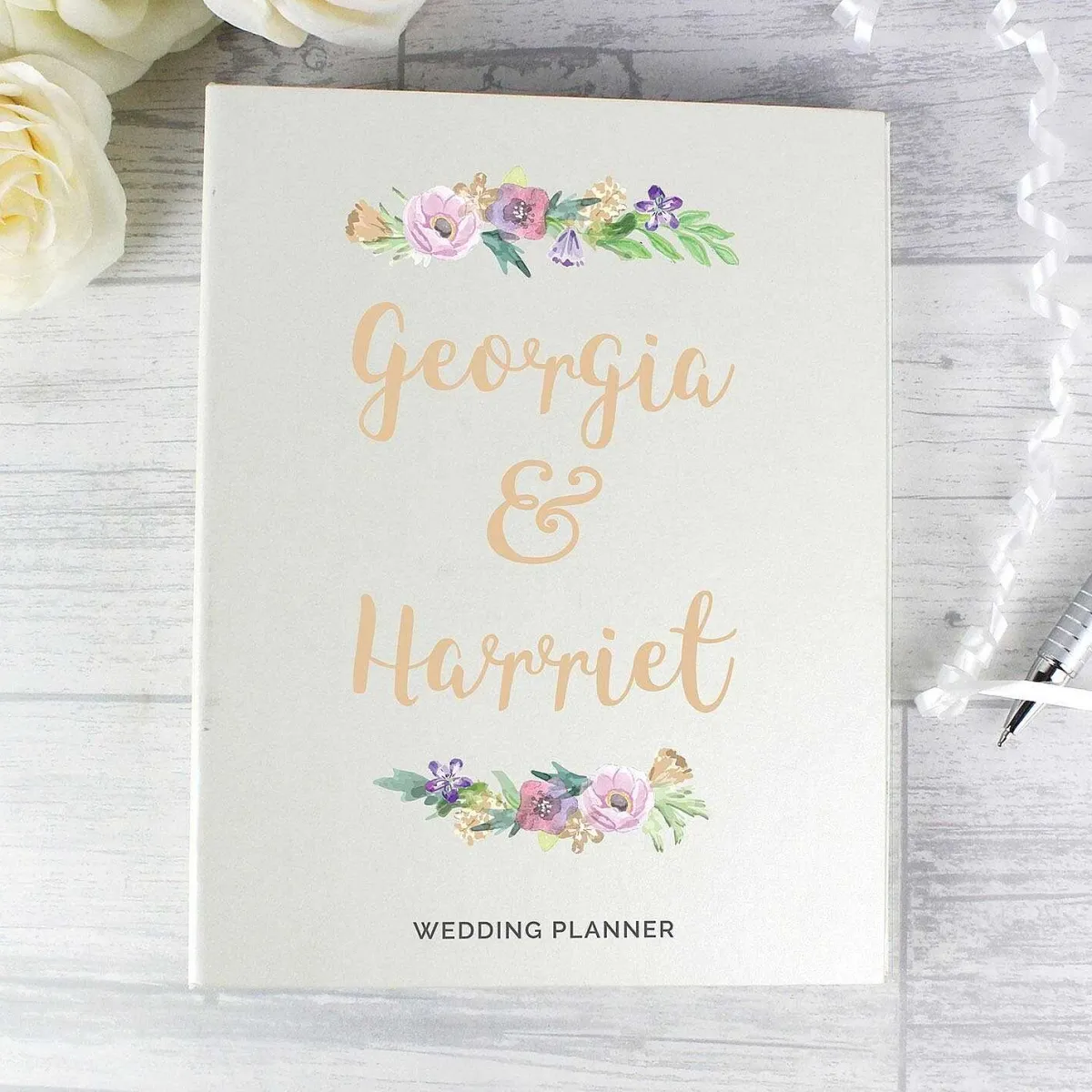 Personalised Floral Watercolour Wedding Planner>Temptation Gifts Online