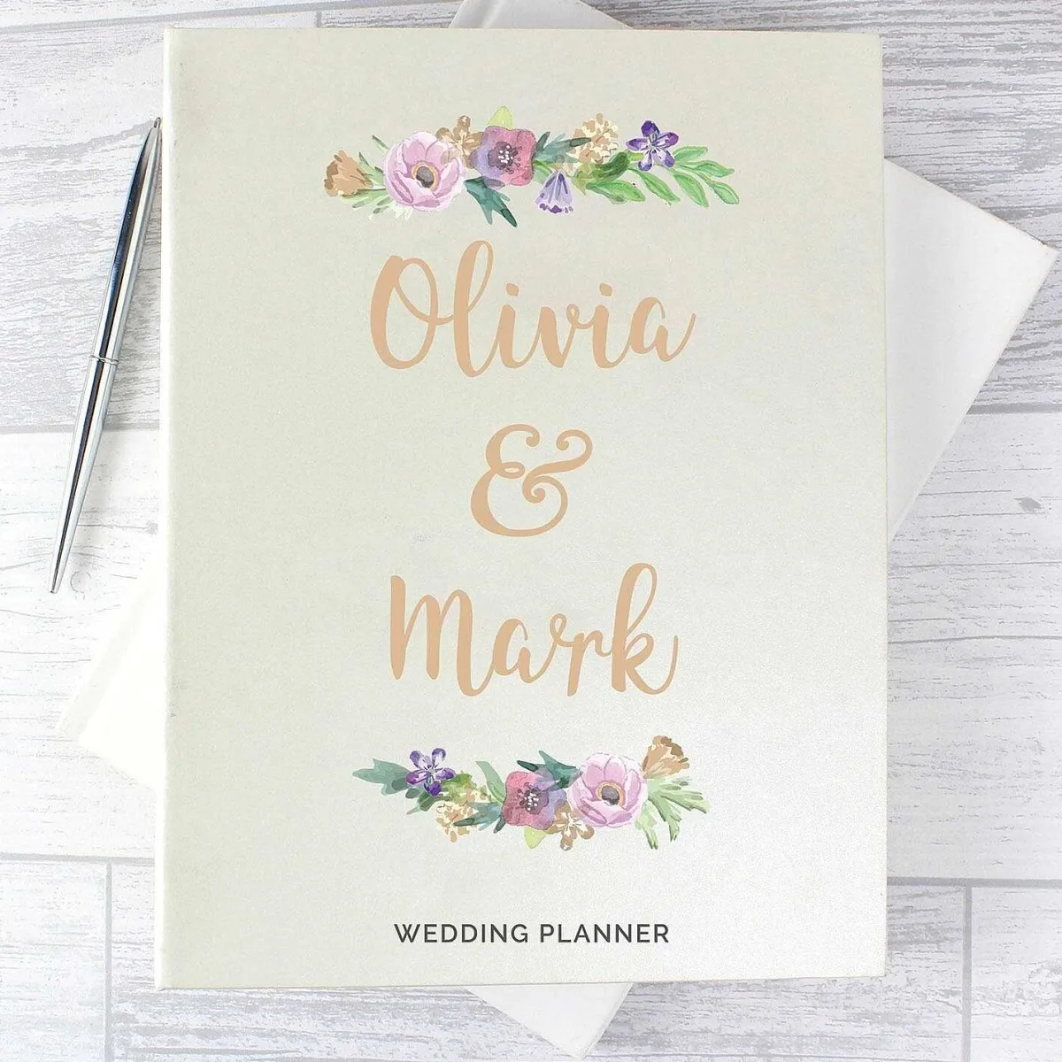 Personalised Floral Watercolour Wedding Planner>Temptation Gifts Online