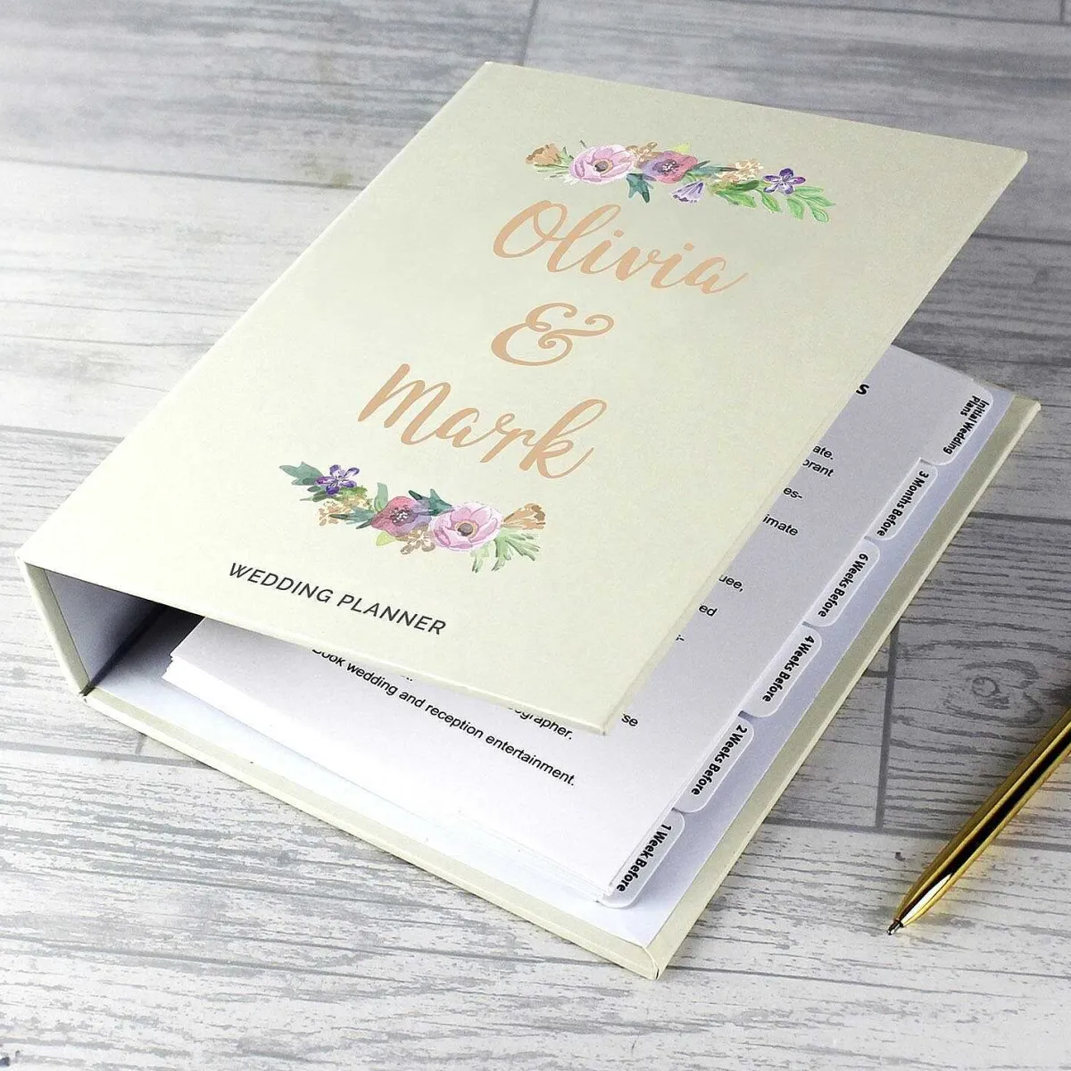 Personalised Floral Watercolour Wedding Planner>Temptation Gifts Online