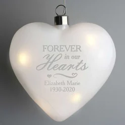 Personalised 'Forever In Our Hearts' Led Hanging Glass Heart>Temptation Gifts Cheap