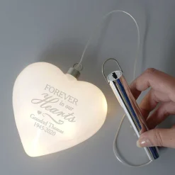Personalised 'Forever In Our Hearts' Led Hanging Glass Heart><noscript><img width=