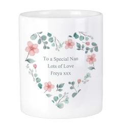Personalised 'Free Text' Floral Heart Ceramic Storage Pot>Temptation Gifts Best