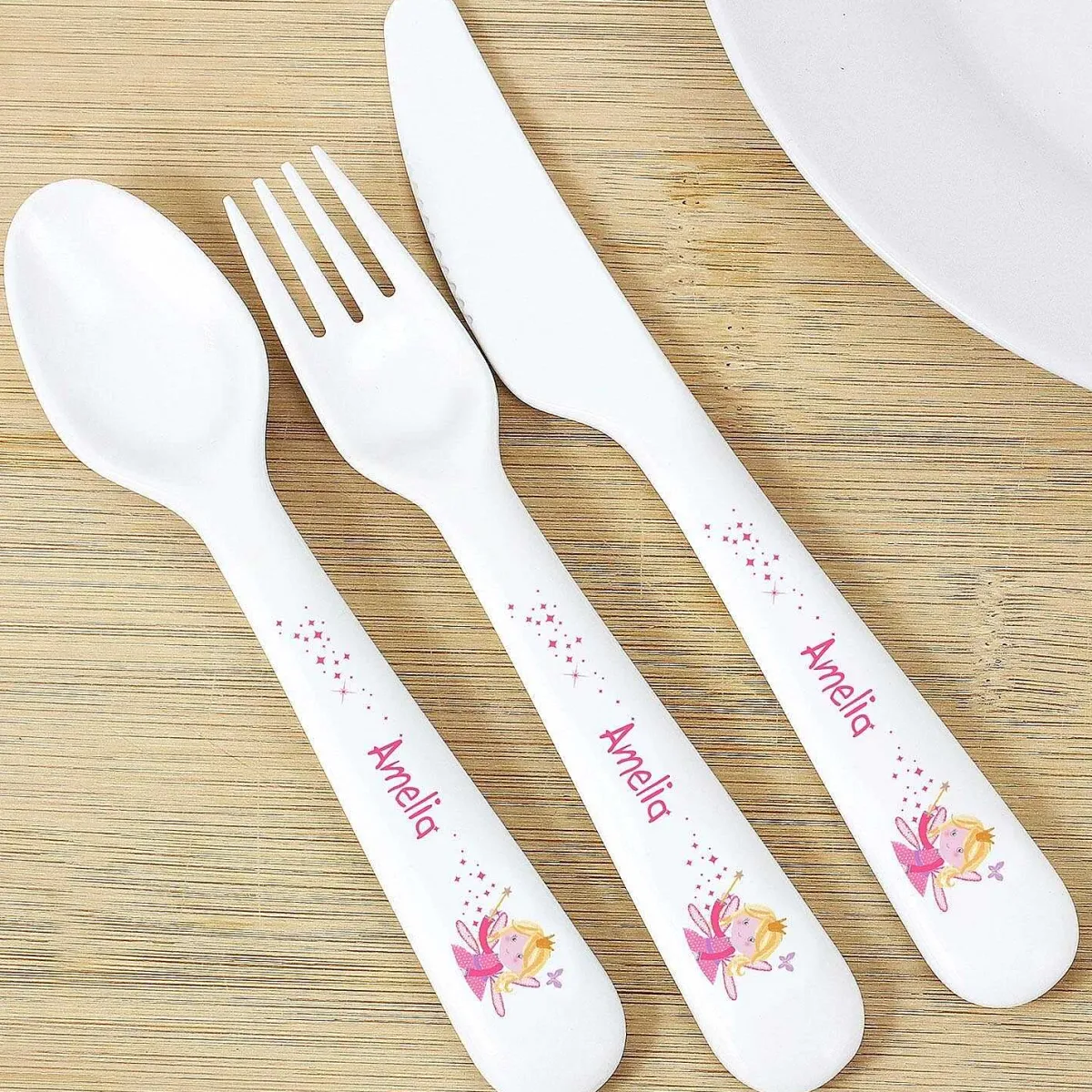 Personalised Garden Fairy 3 Piece Plastic Cutlery Set>Temptation Gifts Best