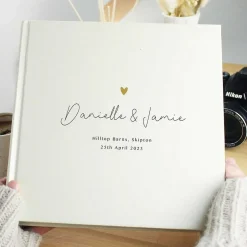 Personalised Gold Heart Couples Square Photo Album><noscript><img width=