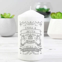 Personalised Grey Papercut Style Pillar Candle><noscript><img width=