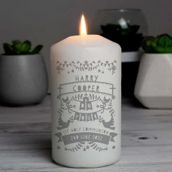 Personalised Grey Papercut Style Pillar Candle><noscript><img width=
