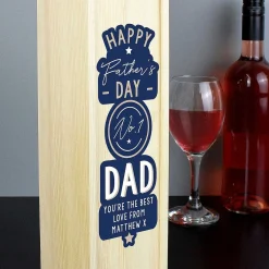 Personalised Happy Father's Day No.1 Dad Wooden Wine Bottle Box>Temptation Gifts Fashion
