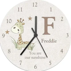 Personalised Hessian Giraffe Wooden Clock>Temptation Gifts Outlet