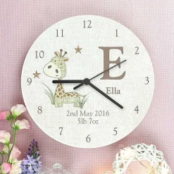 Personalised Hessian Giraffe Wooden Clock><noscript><img width=