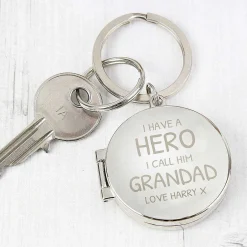 Personalised I Have A Hero Round Photo Keyring>Temptation Gifts Cheap