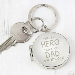 Personalised I Have A Hero Round Photo Keyring><noscript><img width=