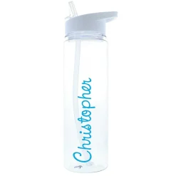 Personalised Island Water Bottle With Blue Text><noscript><img width=