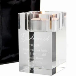 Personalised Leaf Glass Tea Light Holder>Temptation Gifts Online