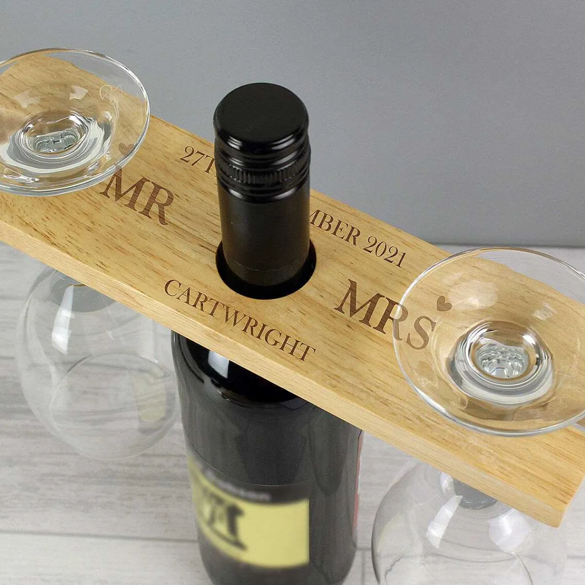 Personalised Married Couple Wine Glass & Bottle Butler>Temptation Gifts Store
