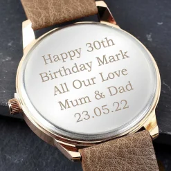 Personalised Men's Rose Gold Tone Watch With Brown Strap>Temptation Gifts Hot