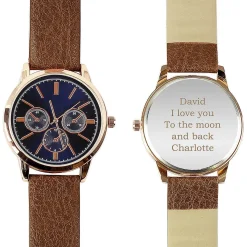 Personalised Men's Rose Gold Tone Watch With Brown Strap><noscript><img width=