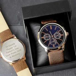 Personalised Men's Rose Gold Tone Watch With Brown Strap><noscript><img width=