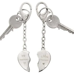 Personalised Mr & Mrs Two Hearts Keyring>Temptation Gifts Clearance